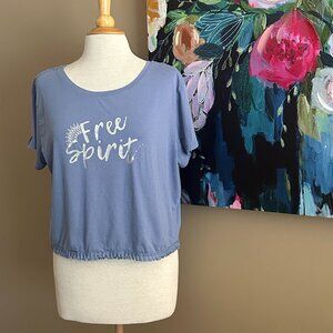Jasmine & Ginger Free Spirit Graphic Tee Tassel Hem Blue Size Large